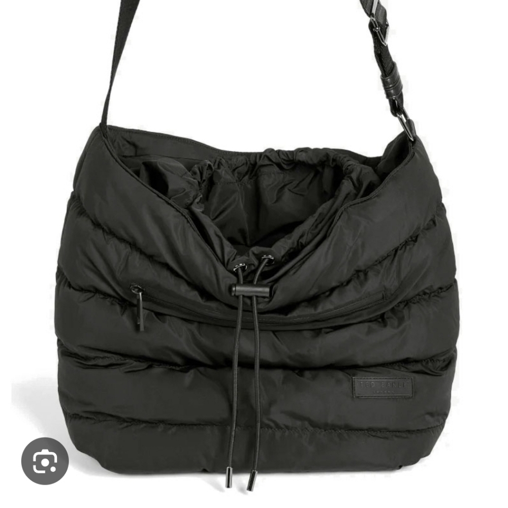 Ted Baker London Quinio Nylon Puffer Hobo Bag Black Quilted Drawstring